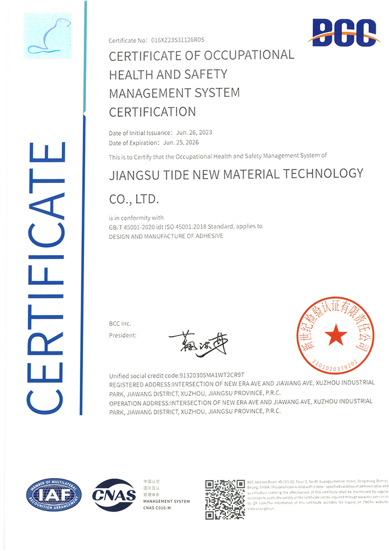 钛得ISO45001职业健康安全管理体系认证证书